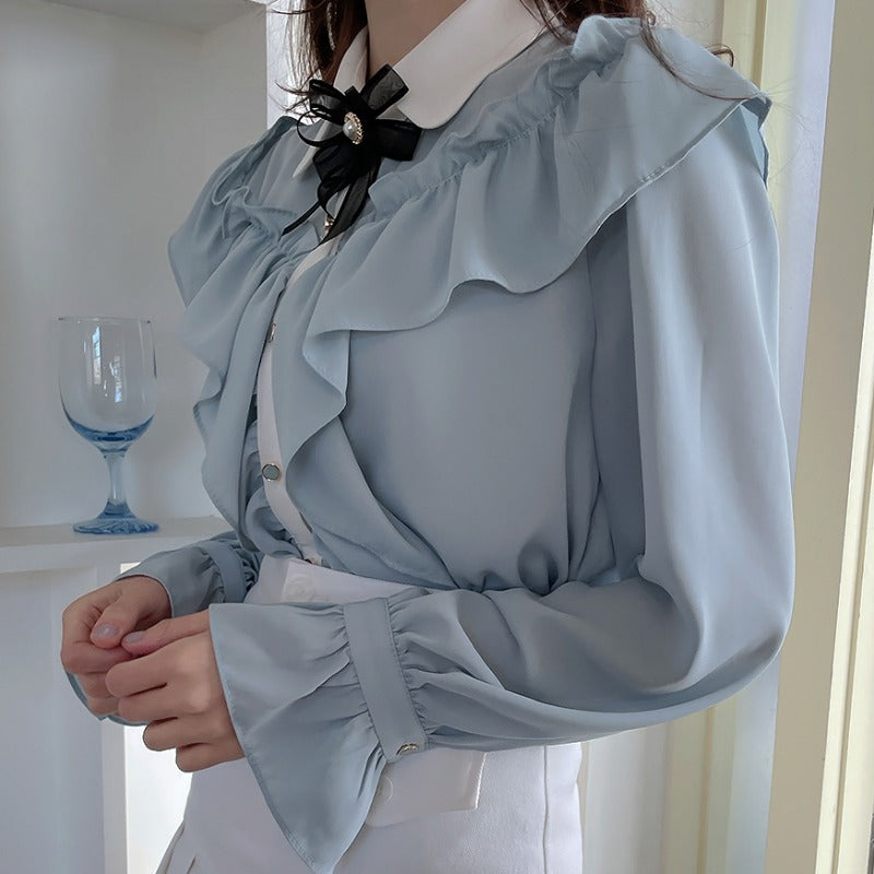 Blue Bow Ruffle Shirt