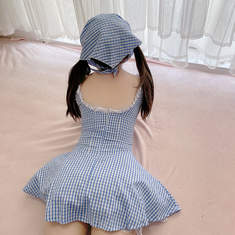 Blue Plaid Lace Maid Dress