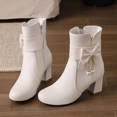 Bow Chunky High Heels Shoes For Women