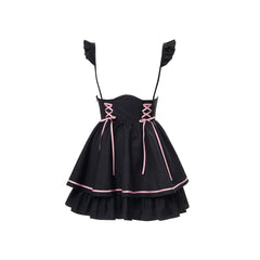 Bow Pink Shirt Ribbon Black Skirt Set