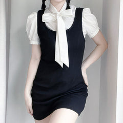 Bow Shirt Knit Dress Set