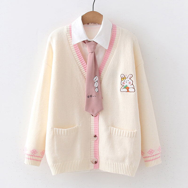 Bunny Cardigan Sweater Shirt Set