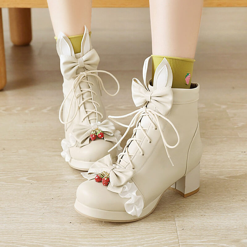 Bunny Strawberry Bow Boots