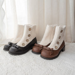 Button Bow Fleece Boots