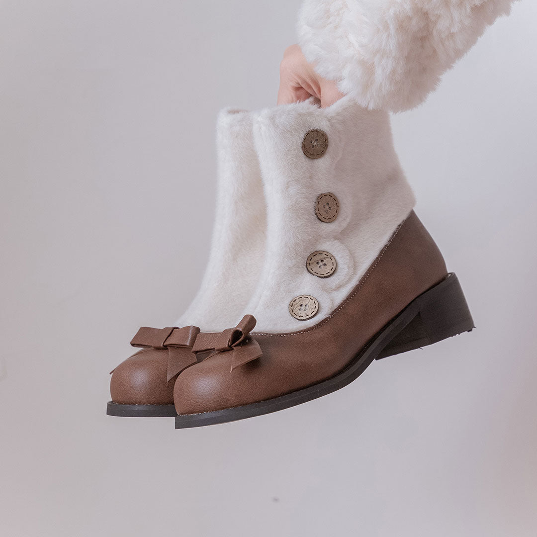 Button Bow Fleece Boots