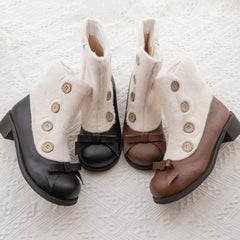 Button Bow Fleece Boots