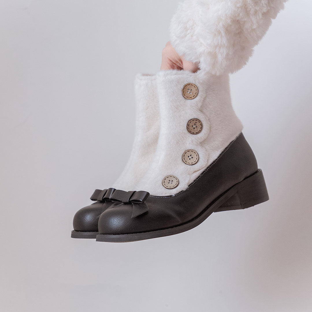 Button Bow Fleece Boots