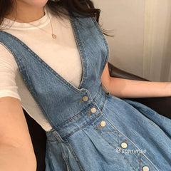 Button Pocket Strap Denim Dress