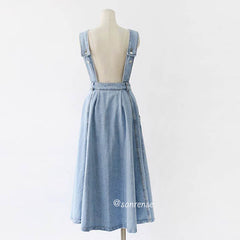 Button Pocket Strap Denim Dress