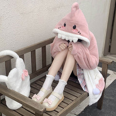 Cartoon Shark Plush Hooded Coat