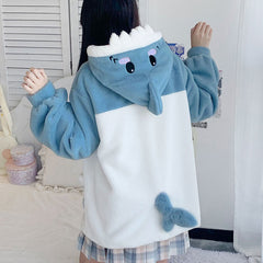 Cartoon Shark Plush Hooded Coat