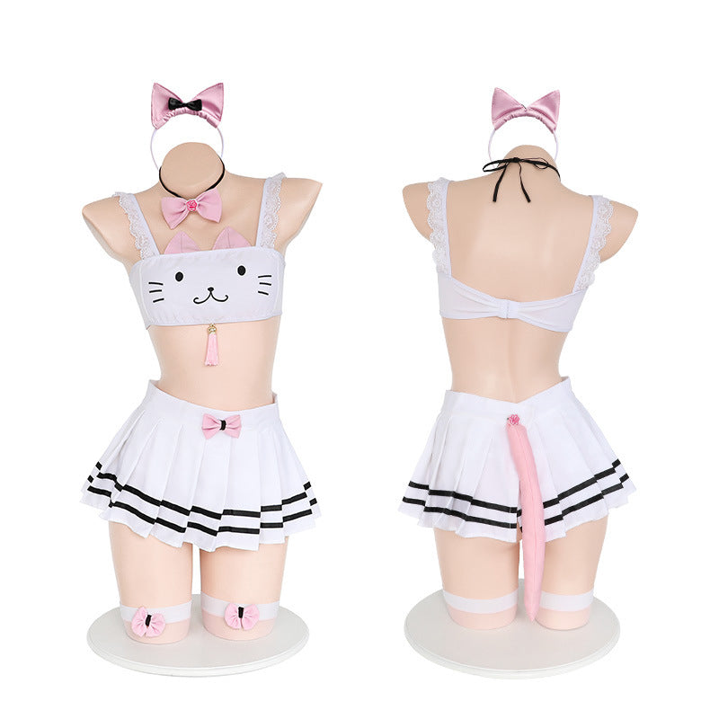 Cat Bow Pleated Skirt Set