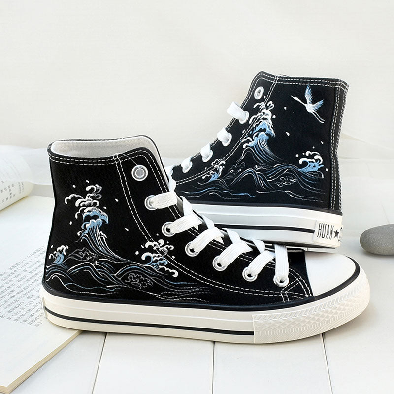 Crane Wave Hand Painted Shoes