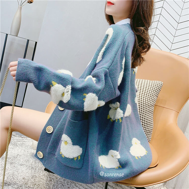 Cute Cartoon Sheep Knitted Cardigan Sweater