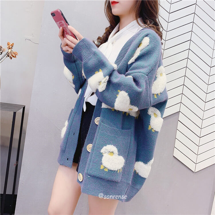 Cute Cartoon Sheep Knitted Cardigan Sweater