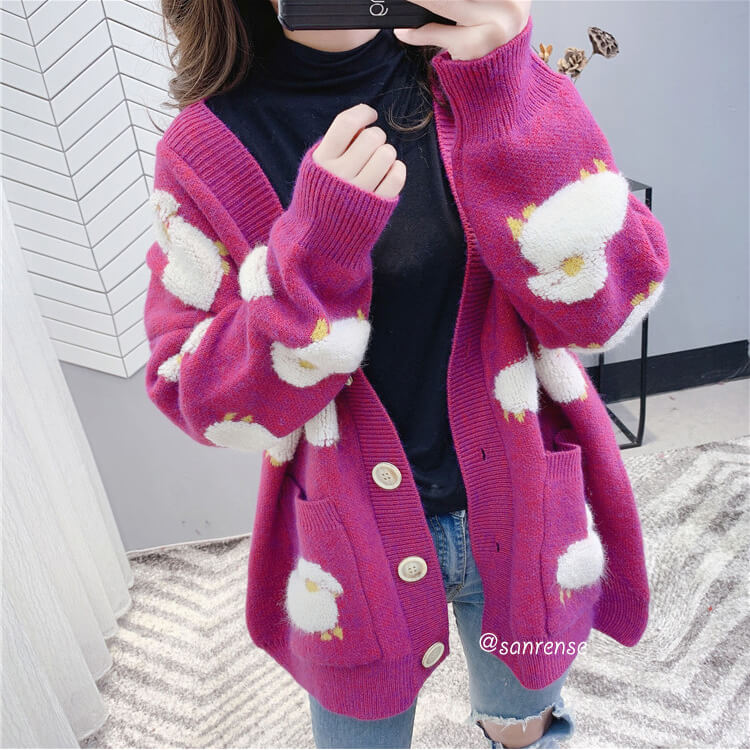 Cute Cartoon Sheep Knitted Cardigan Sweater