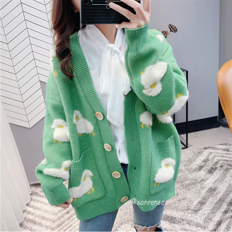 Cute Cartoon Sheep Knitted Cardigan Sweater