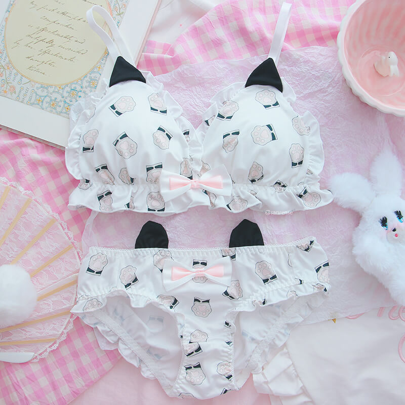 Cute Cat Ear Bow Cat Paw Underwear