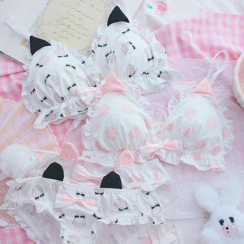 Cute Cat Ear Bow Cat Paw Underwear