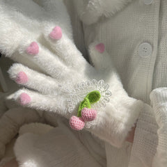 Cute Cherry Plush Warm Gloves