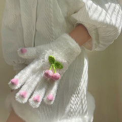 Cute Cherry Plush Warm Gloves