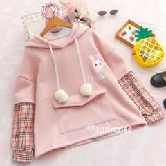 Cute Strawberry Rabbit Fleece Hoodie