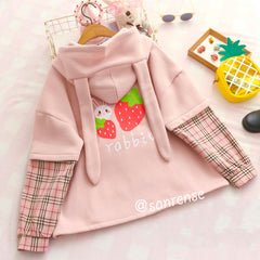 Cute Strawberry Rabbit Fleece Hoodie