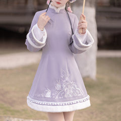 Cute Warm Rabbit Dress Set