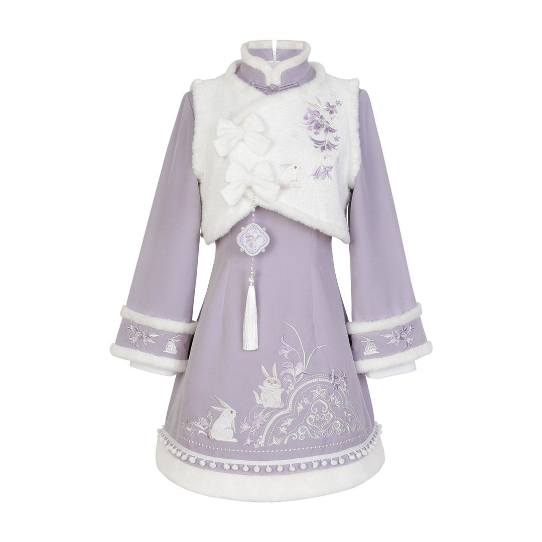 Cute Warm Rabbit Dress Set