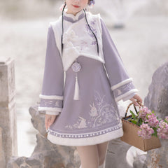 Cute Warm Rabbit Dress Set