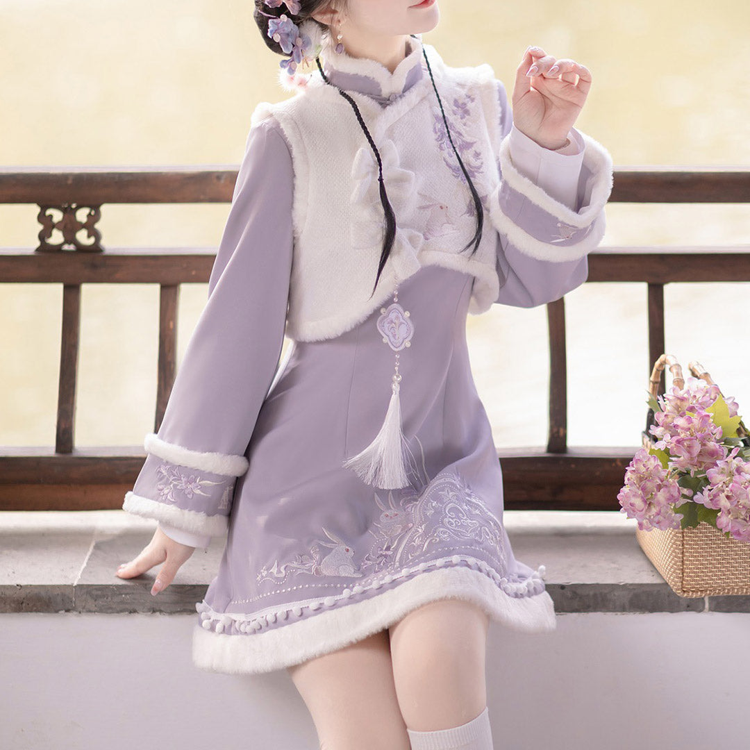 Cute Warm Rabbit Dress Set