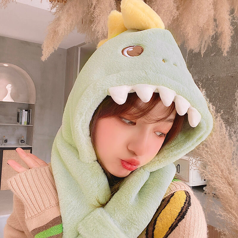 Dinosaur Elk Hooded Scarf Plush Warm Hat