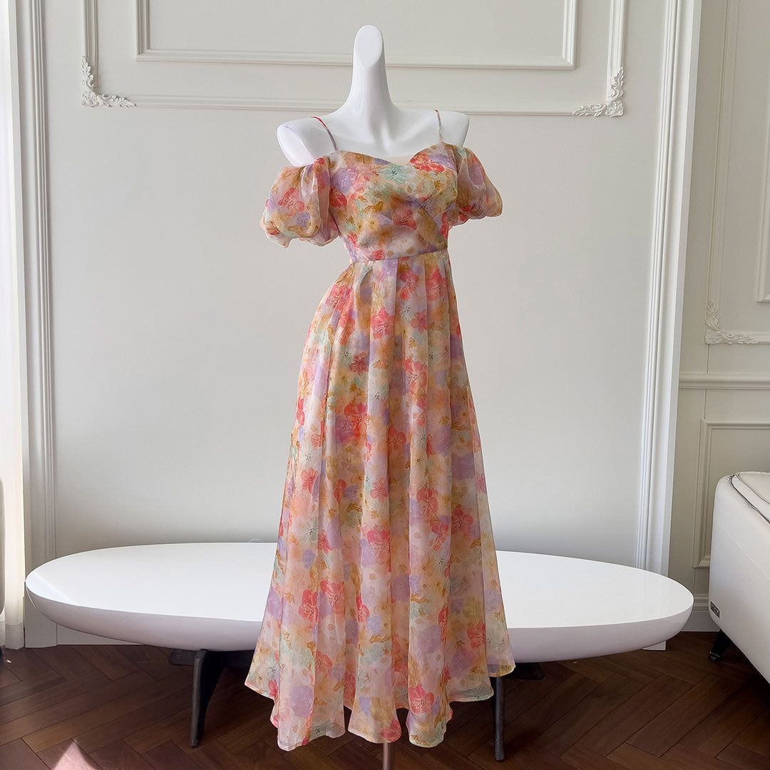 Elegant Chiffon Print Flower Dress