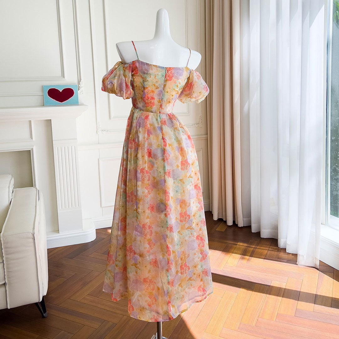 Elegant Chiffon Print Flower Dress