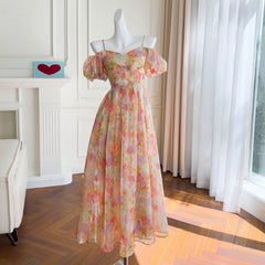 Elegant Chiffon Print Flower Dress