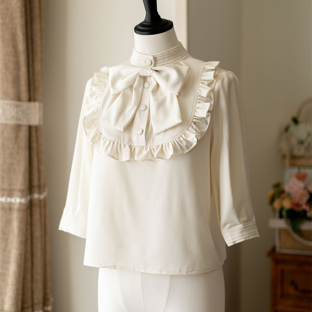 Elegant Clock Flower Skirt Bow Blouse Set