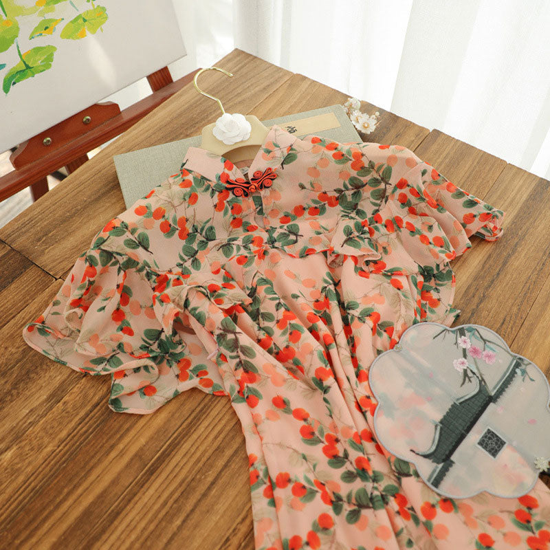 Elegant Fruit Pattern Cheongsam Dress