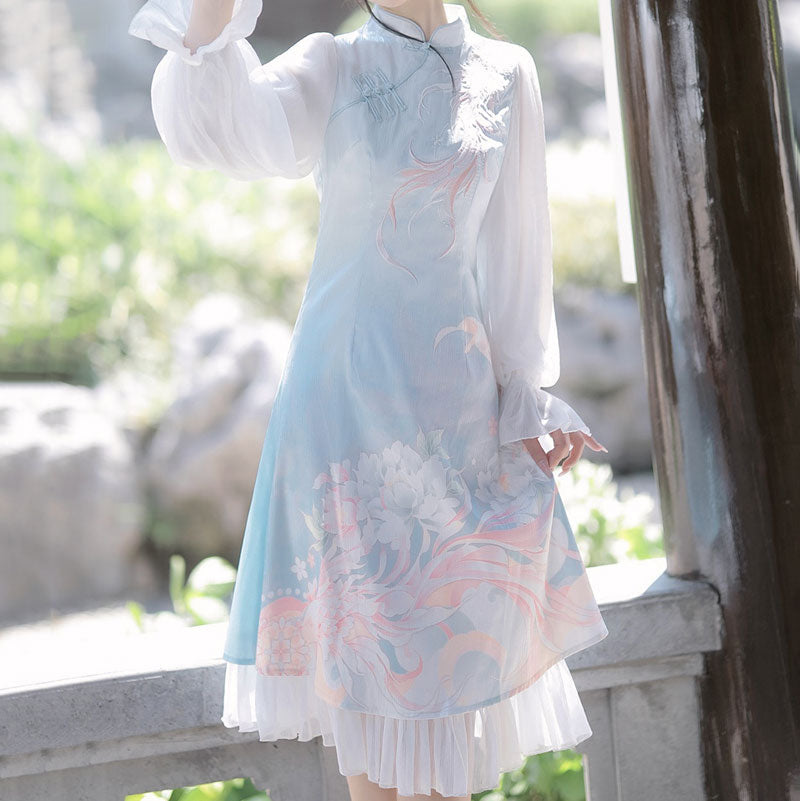 Embroidered Flower Cheongsam Dress