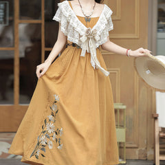 Embroidered Flower Yellow Dress Set