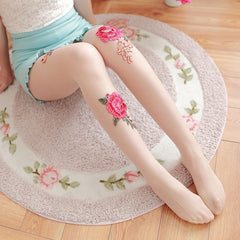 Embroidered Rose Floral Pantyhose