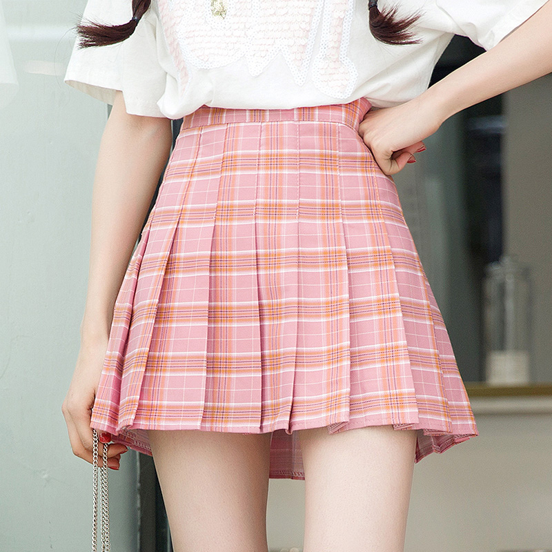 Grid Tall Waist Pleated Skirt