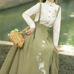 Floral Blouse Skirt Hanfu Set