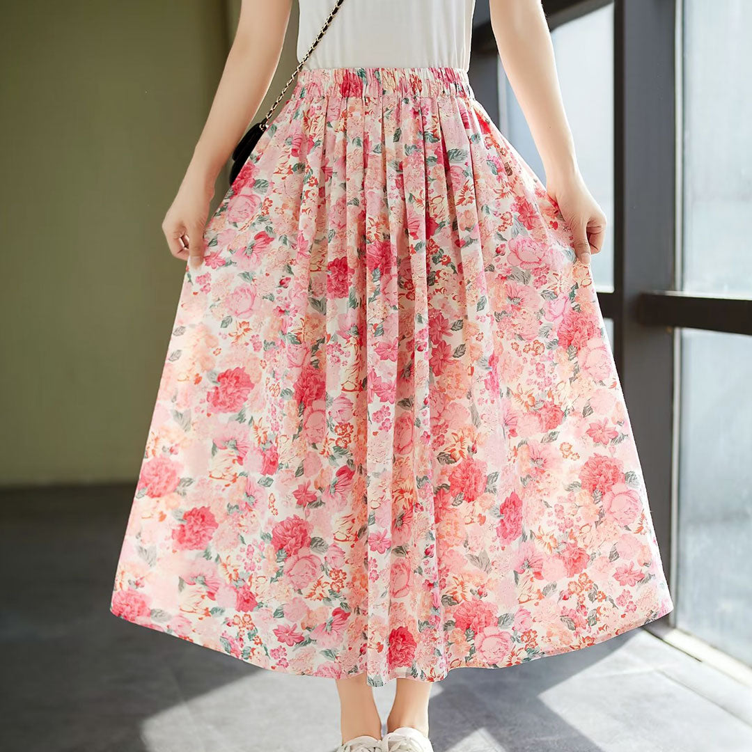 Floral Elastic Waist Skirt