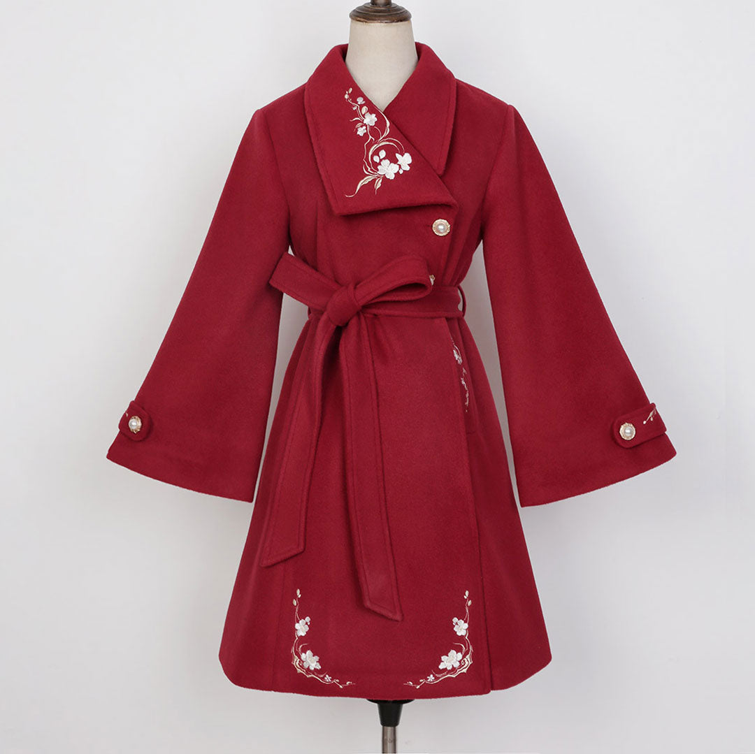 Floral Embroidered Woolen Coat