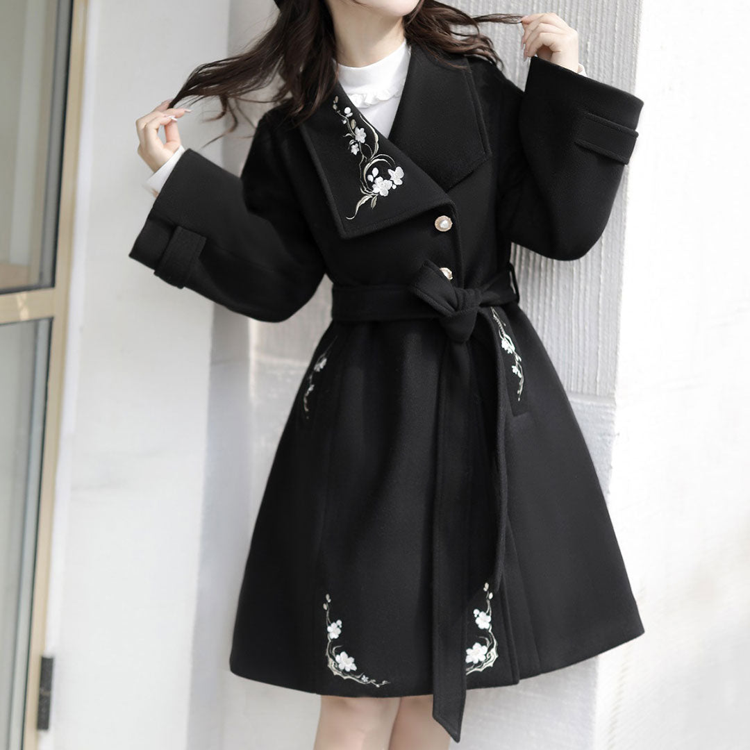 Floral Embroidered Woolen Coat