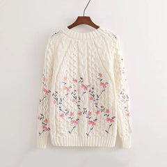 Floral Twist Knit Pullover Sweater