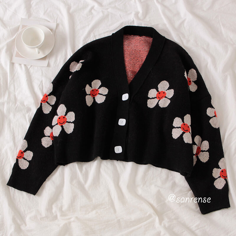 Flower Knit Cardigans Sweater