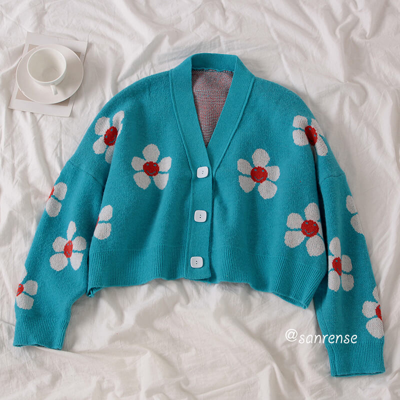 Flower Knit Cardigans Sweater