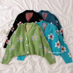 Flower Knit Cardigans Sweater