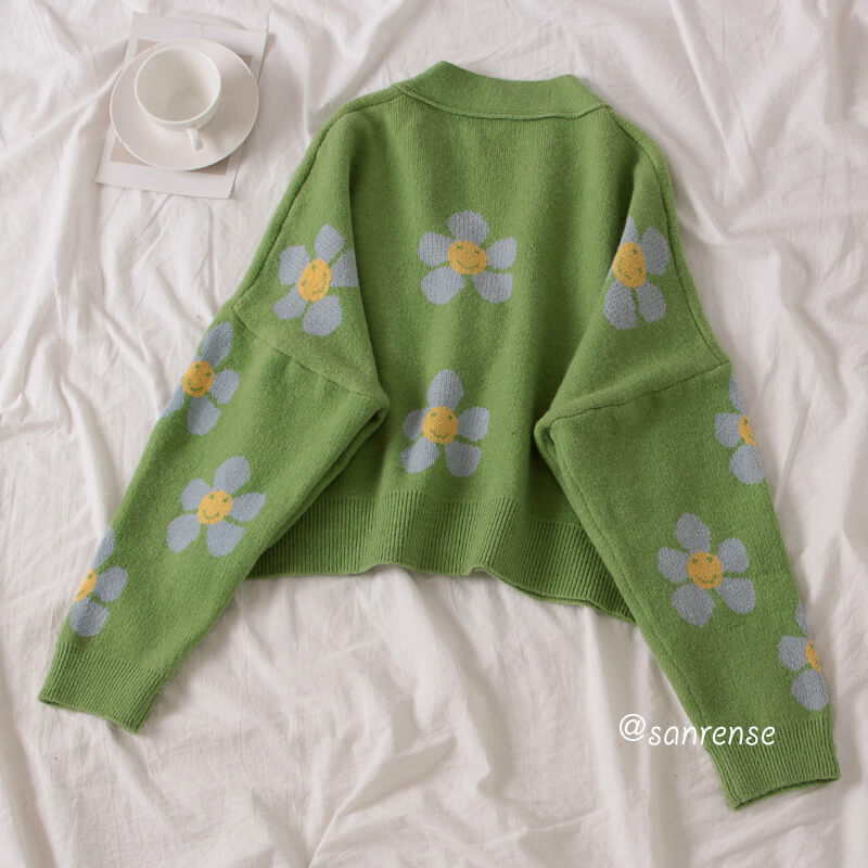 Flower Knit Cardigans Sweater